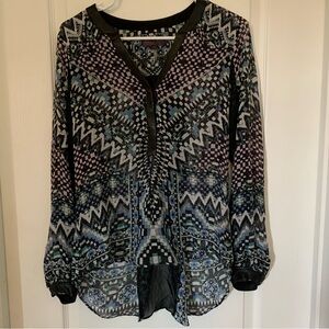 Hale Bob western print silk long blouse